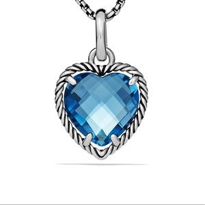 Authentic David Yurman Women's Cable Heart Pendant With Hampton Blue Topaz